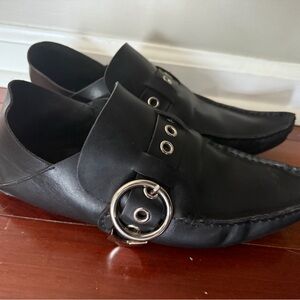 Loewe Black Leather Flats with Silver Accents
